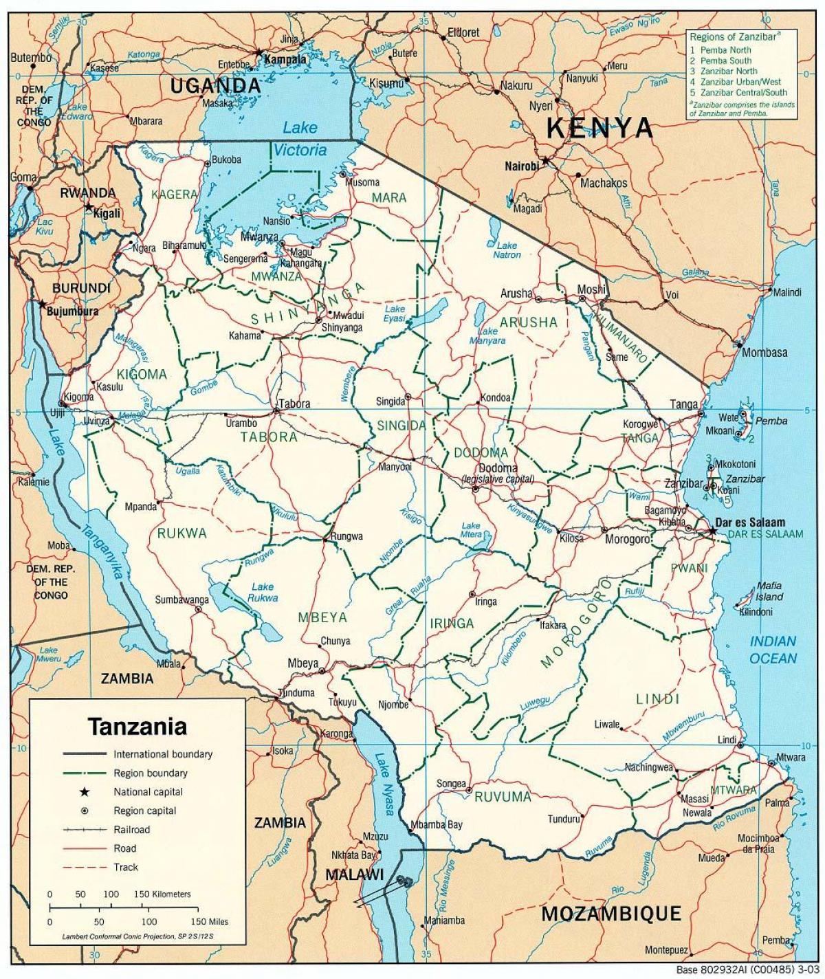 نقشه تانزانیا با شهرستانها